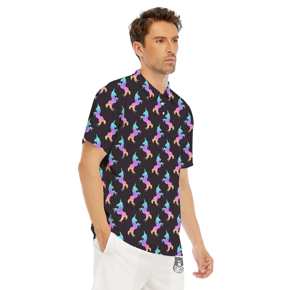 Unicorn Rainbow Origami Print Pattern Men's Golf Shirts-grizzshop