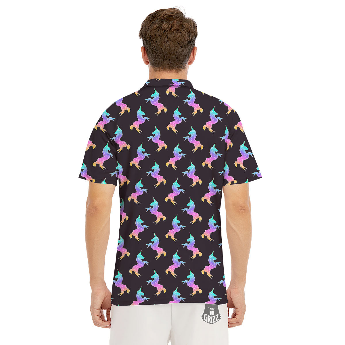 Unicorn Rainbow Origami Print Pattern Men's Golf Shirts-grizzshop
