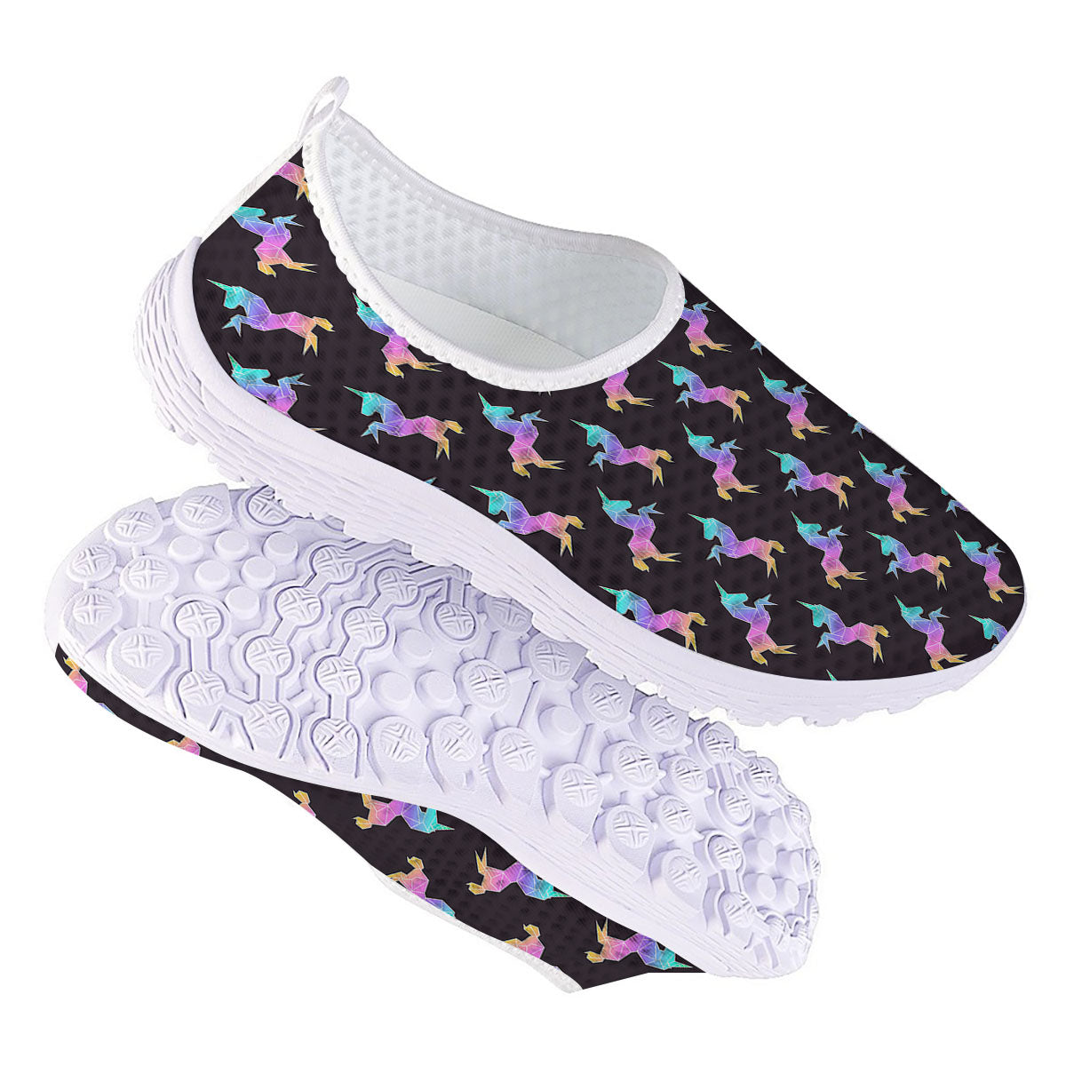 Unicorn Rainbow Origami Print Pattern Nurse Shoes-grizzshop