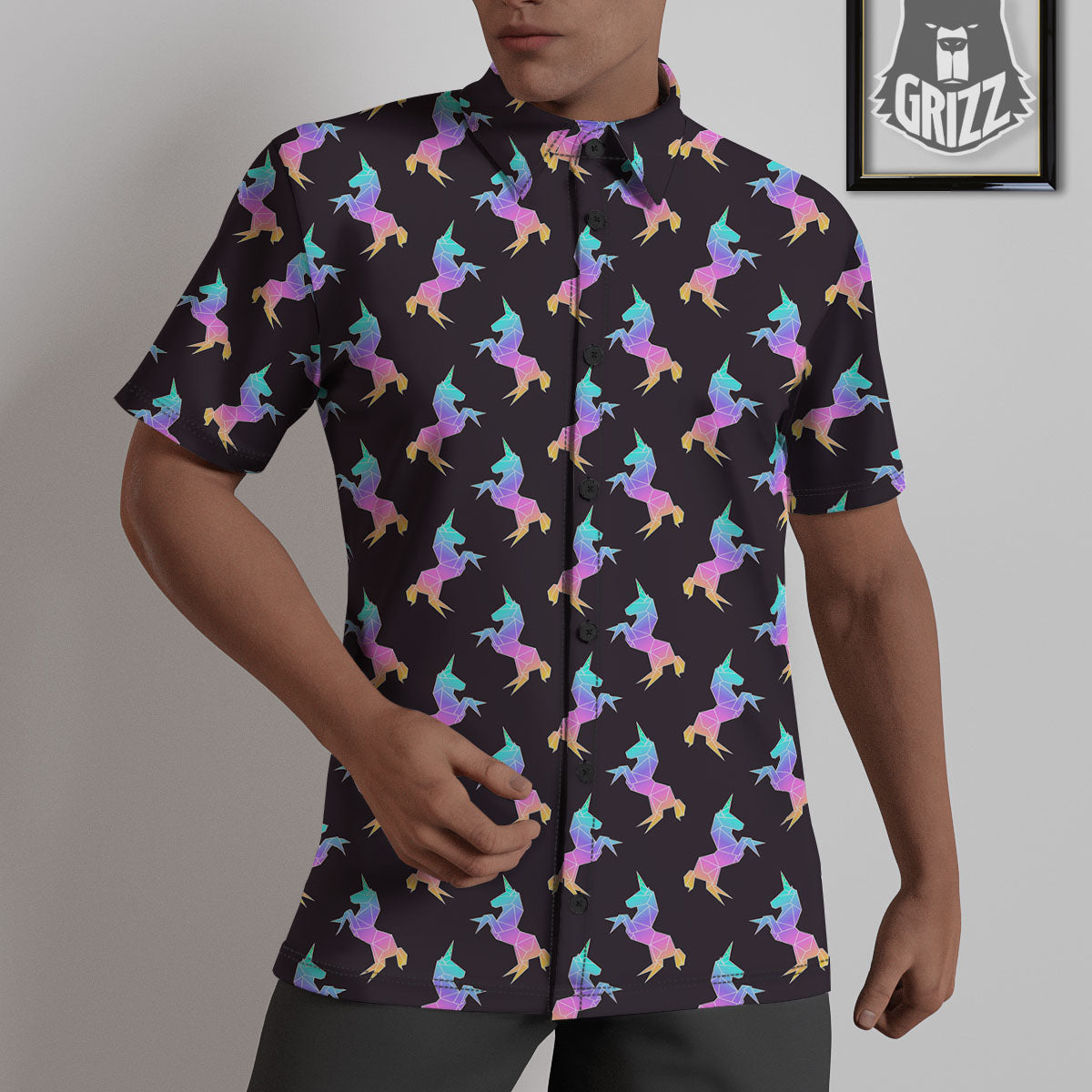 Unicorn Rainbow Origami Print Pattern Untucked Shirts-grizzshop