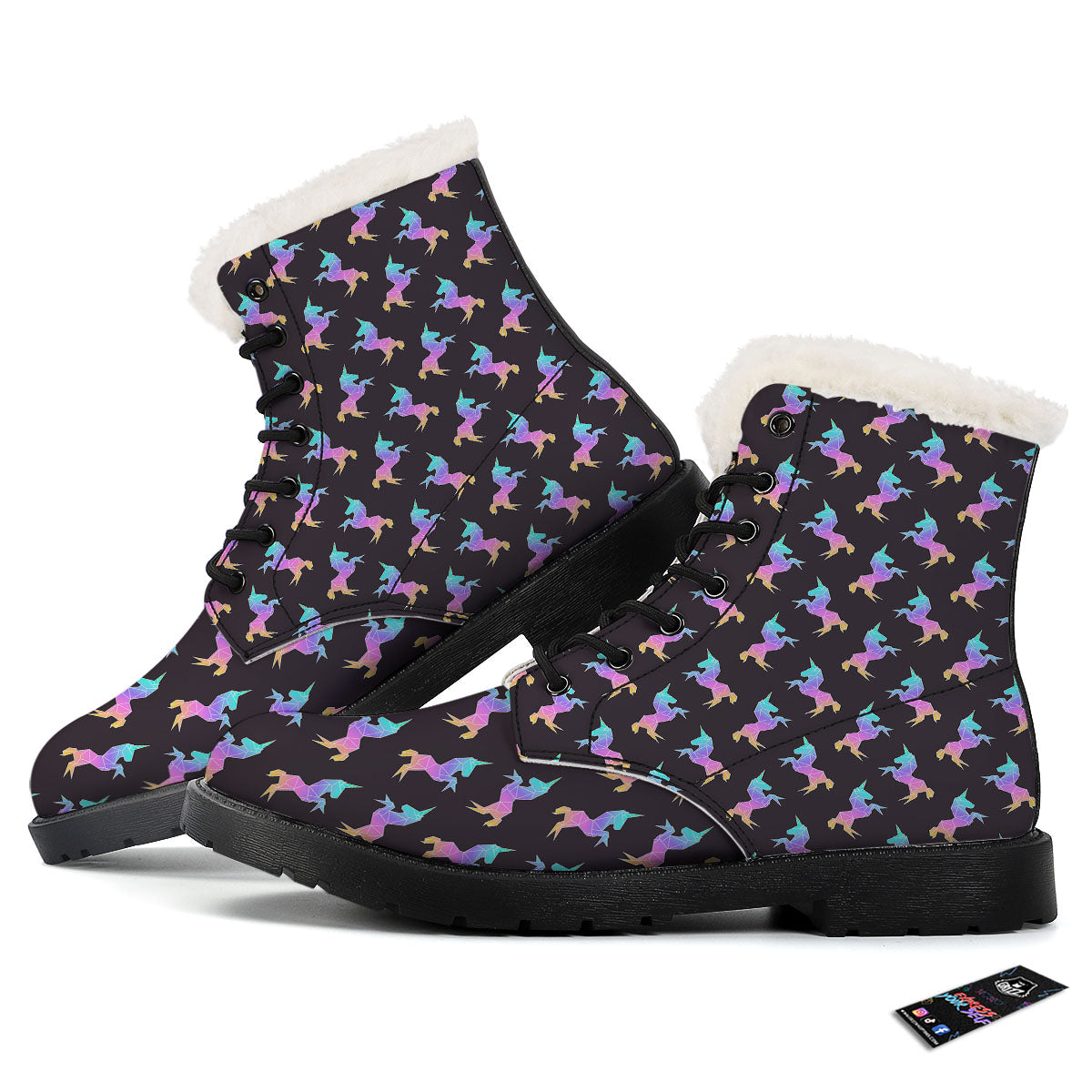 Unicorn Rainbow Origami Print Pattern Winter Boots-grizzshop