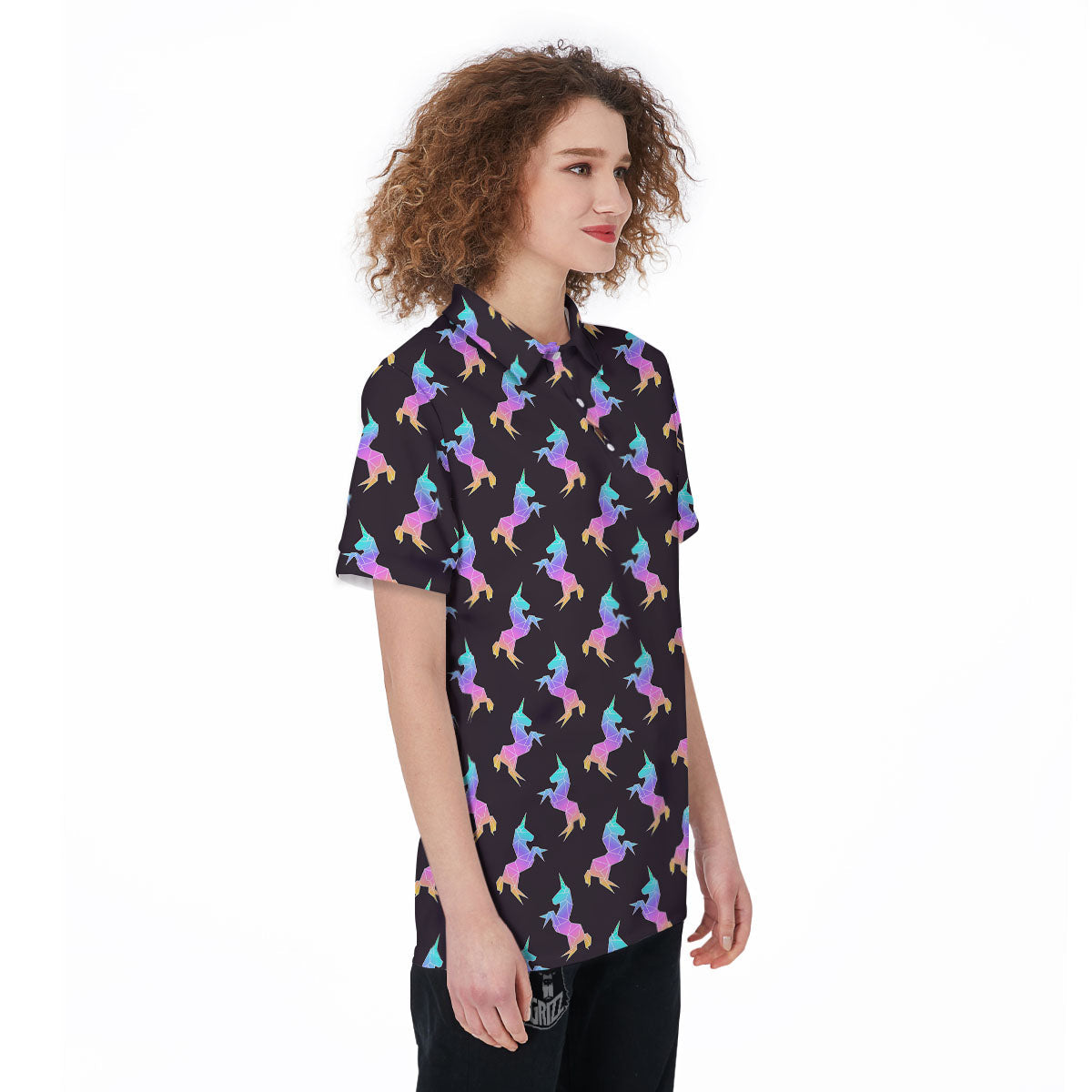 Unicorn Rainbow Origami Print Pattern Women's Golf Shirts-grizzshop