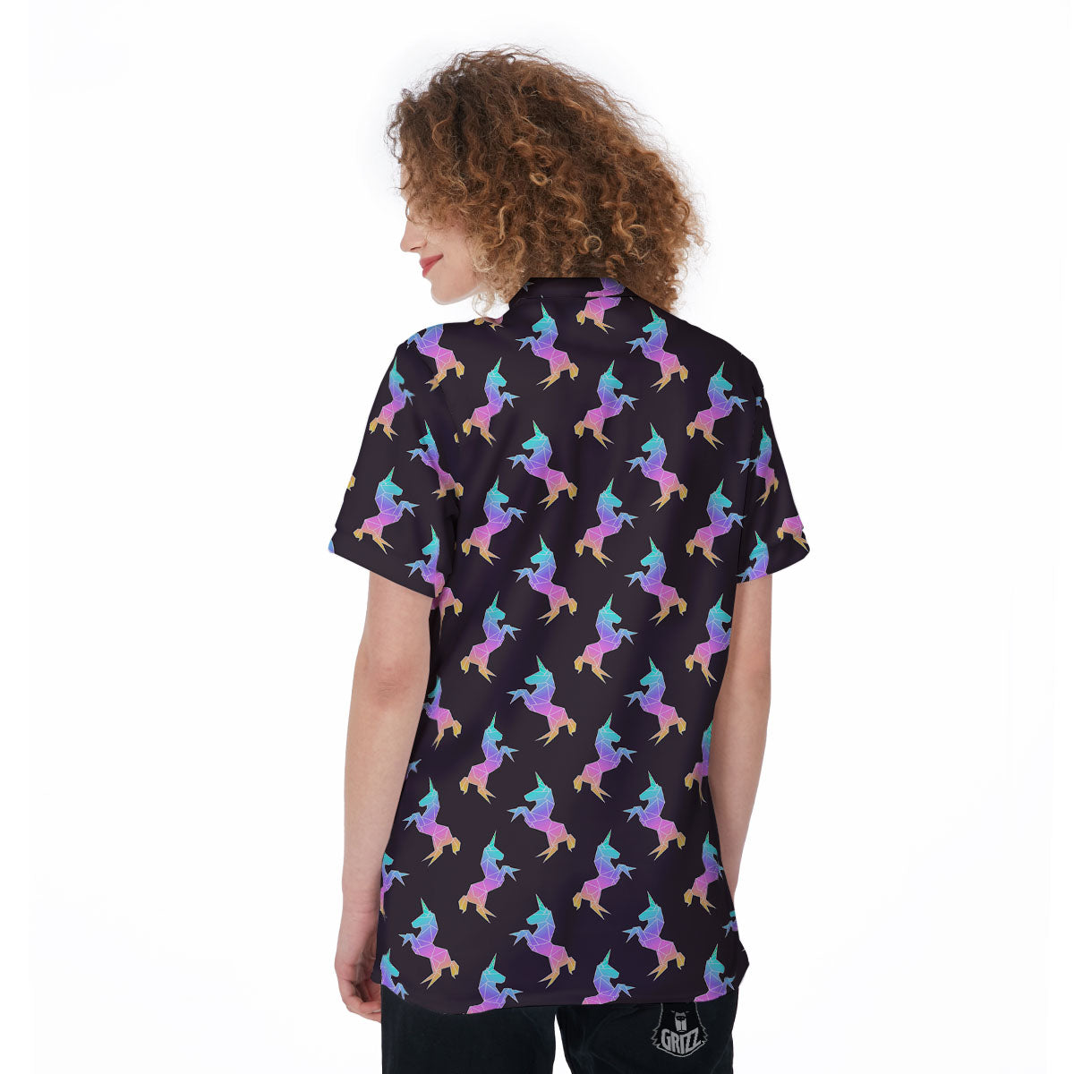 Unicorn Rainbow Origami Print Pattern Women's Golf Shirts-grizzshop