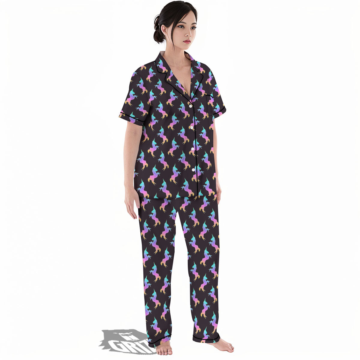 Unicorn Rainbow Origami Print Pattern Women's Pajamas Set-grizzshop