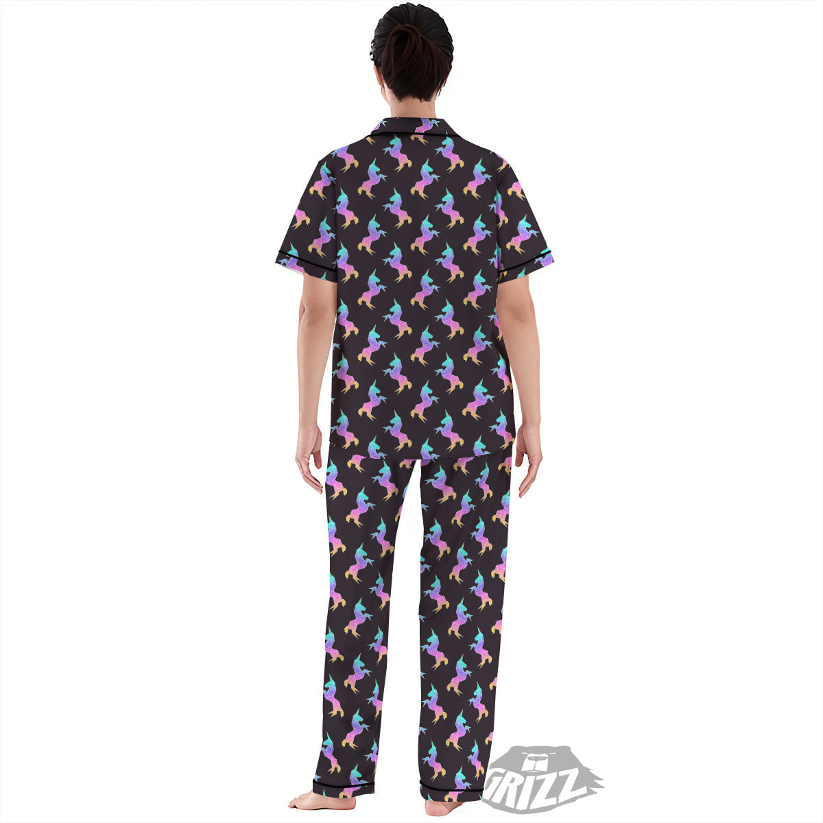Unicorn Rainbow Origami Print Pattern Women's Pajamas Set-grizzshop