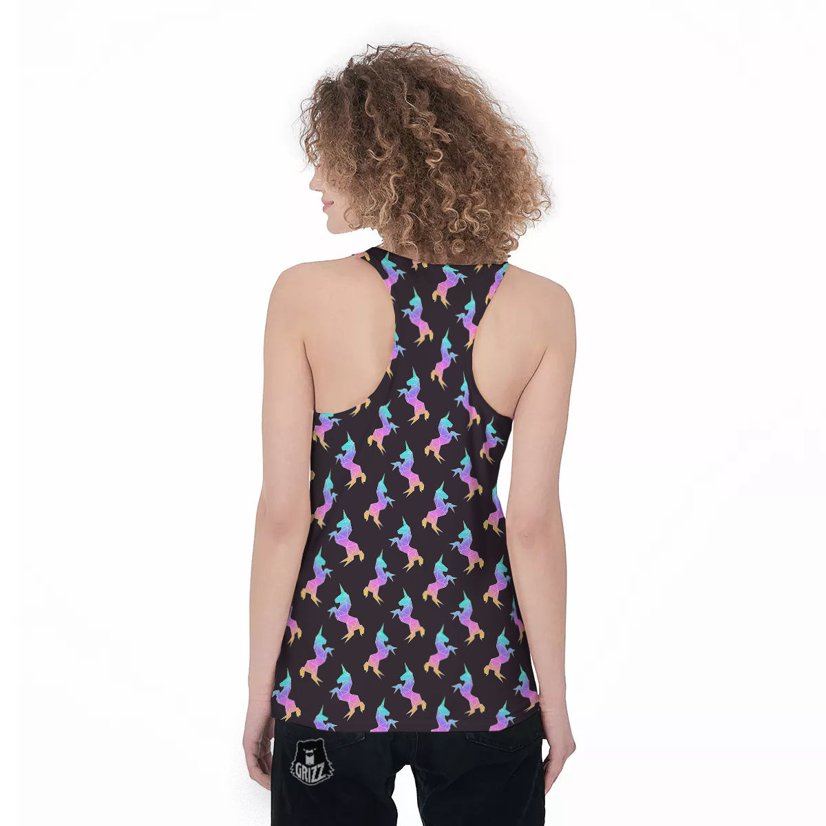 Unicorn Rainbow Origami Print Pattern Women's Racerback Tank Top-grizzshop