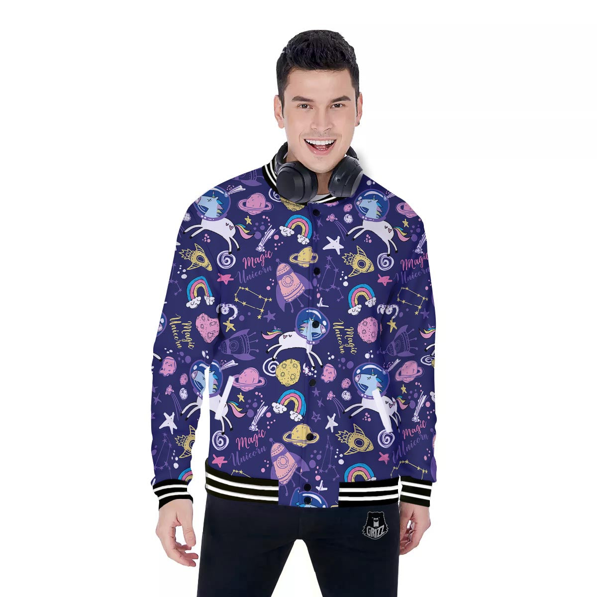 Unicorn Space Astronaut Print Pattern Baseball Jacket-grizzshop