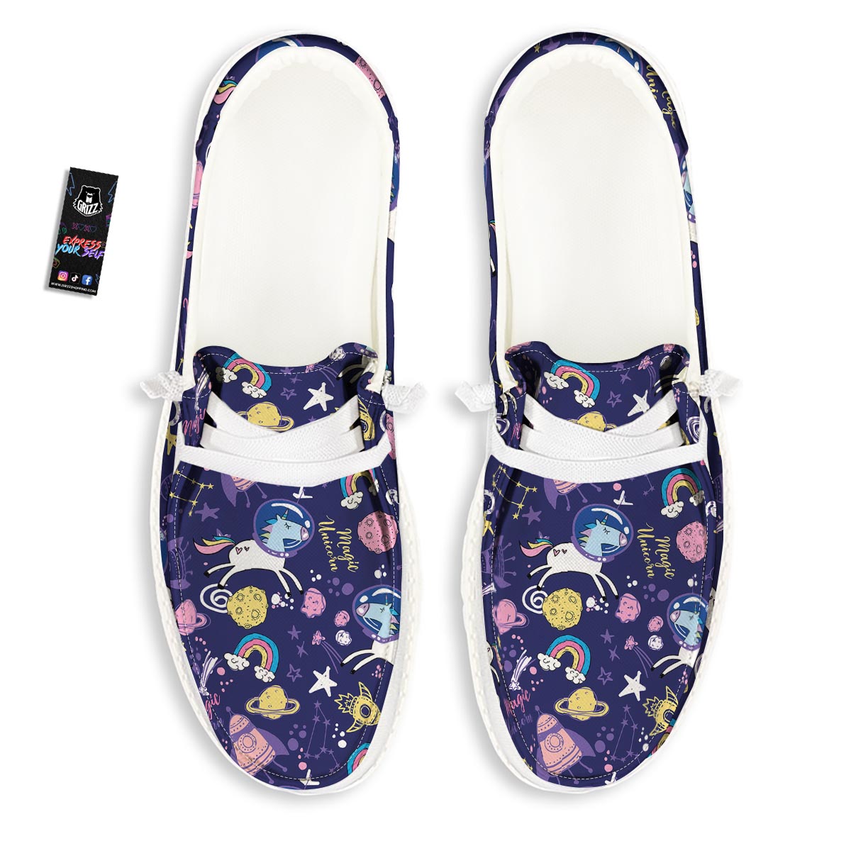 Unicorn Space Astronaut Print Pattern Black Loafers-grizzshop