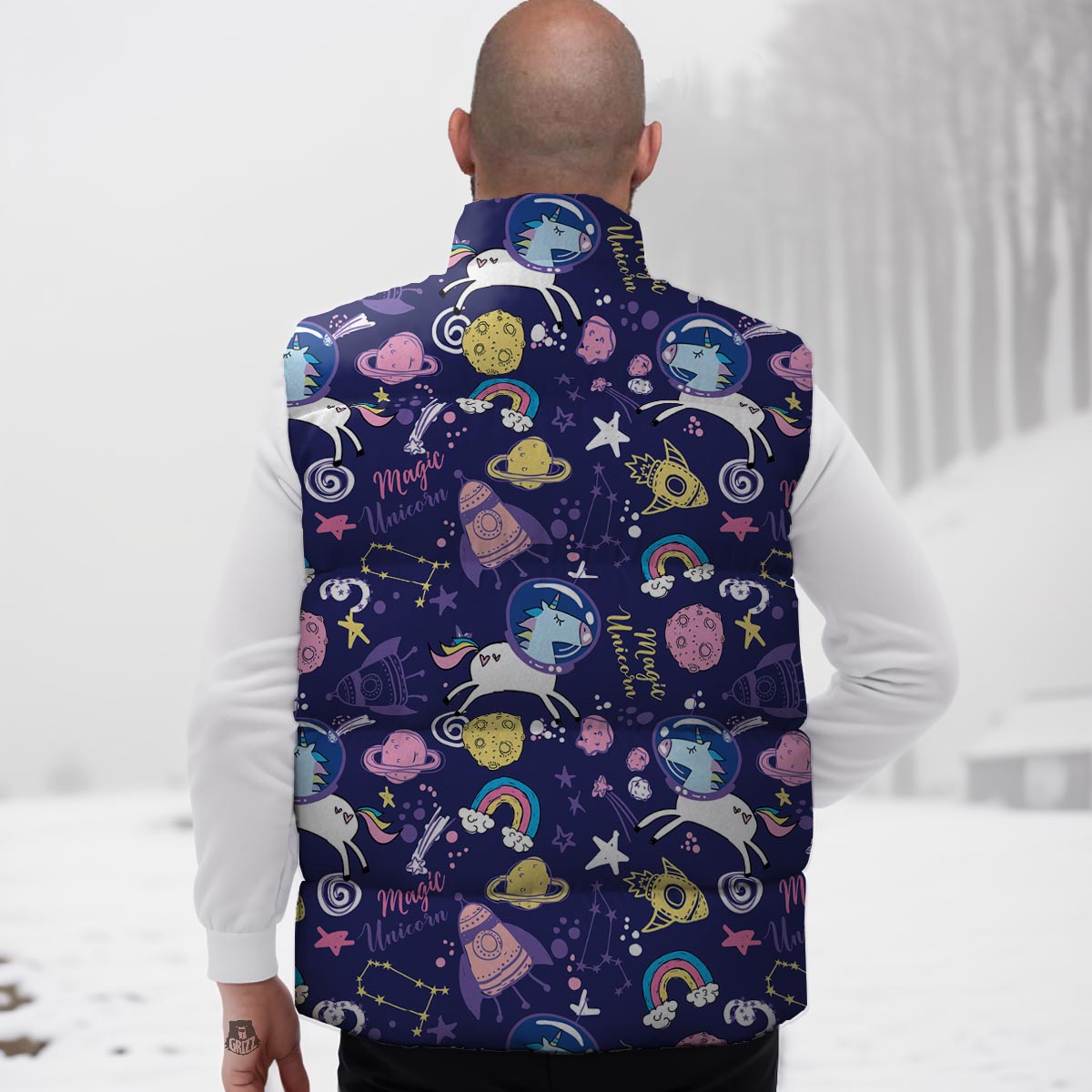 Unicorn Space Astronaut Print Pattern Down Vest