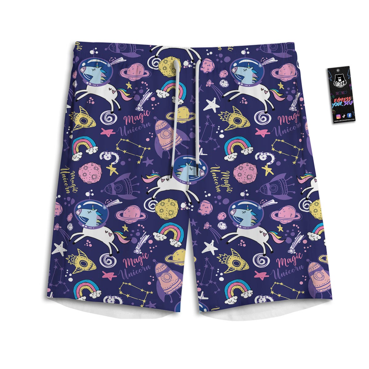 Unicorn Space Astronaut Print Pattern Men's Athletic Shorts