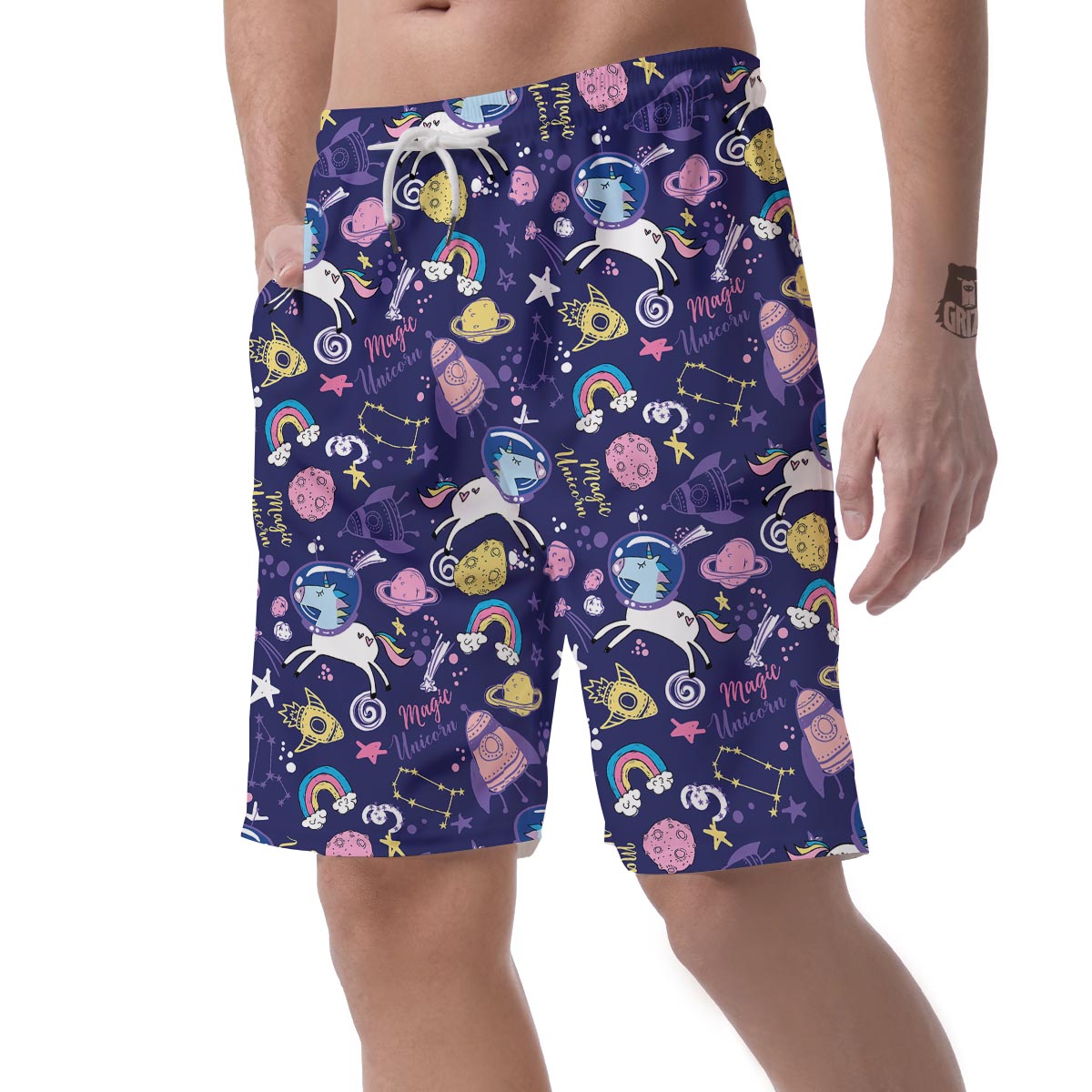 Unicorn Space Astronaut Print Pattern Men's Shorts-grizzshop