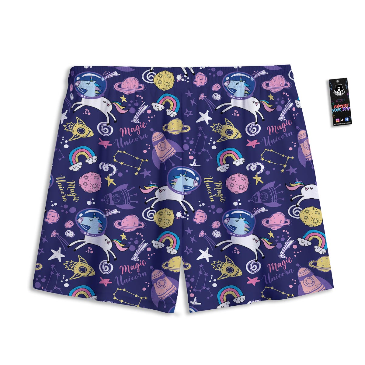 Unicorn Space Astronaut Print Pattern Mesh Shorts