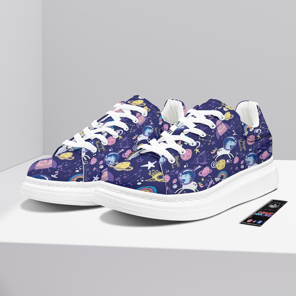 Unicorn Space Astronaut Print Pattern Platform Shoes-grizzshop