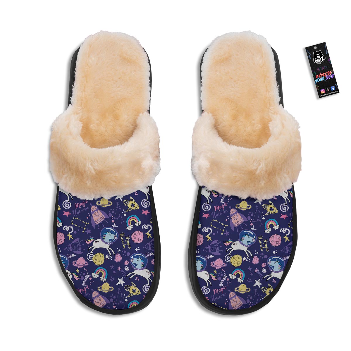 Unicorn Space Astronaut Print Pattern Slippers-grizzshop