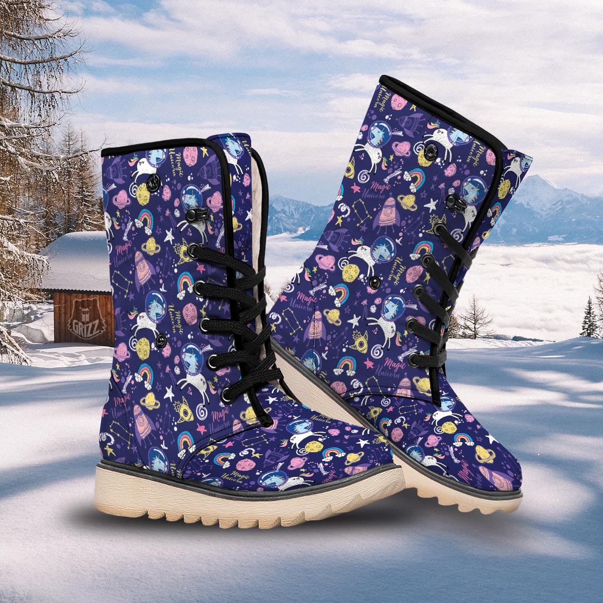 Unicorn Space Astronaut Print Pattern Snow Boots-grizzshop