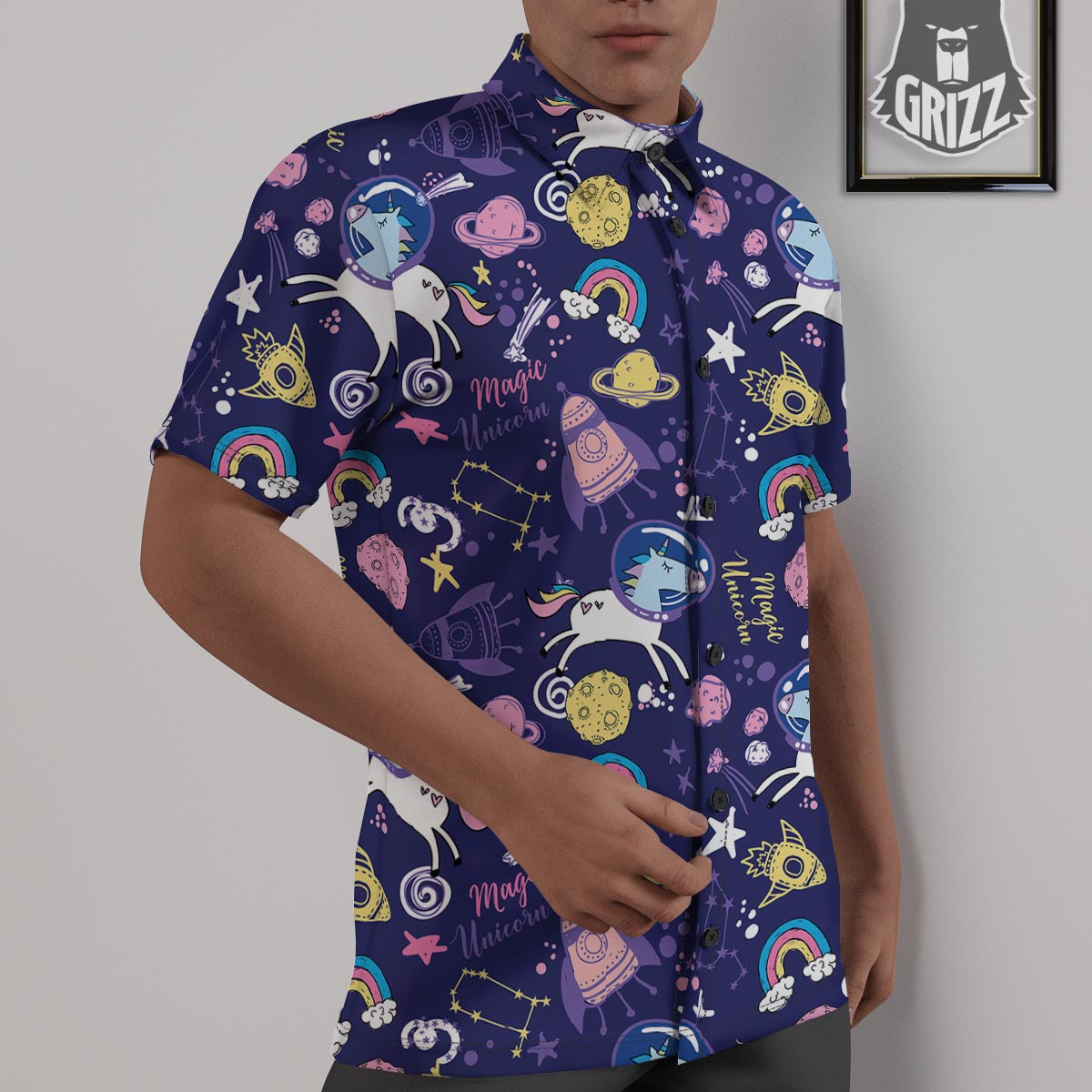 Unicorn Space Astronaut Print Pattern Untucked Shirts-grizzshop