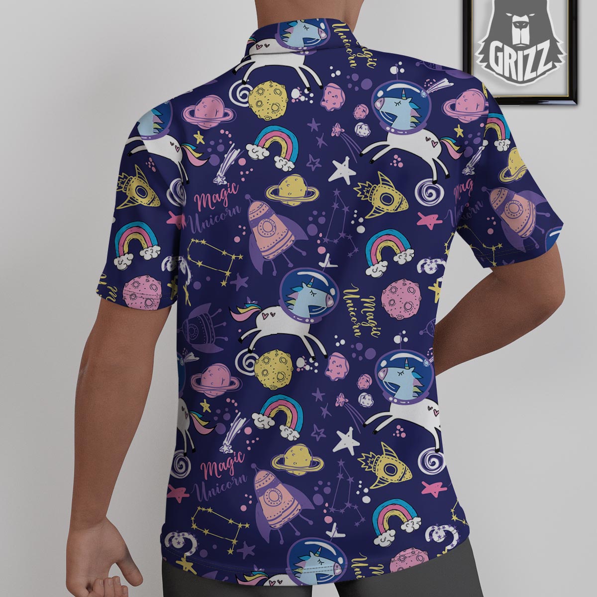 Unicorn Space Astronaut Print Pattern Untucked Shirts-grizzshop
