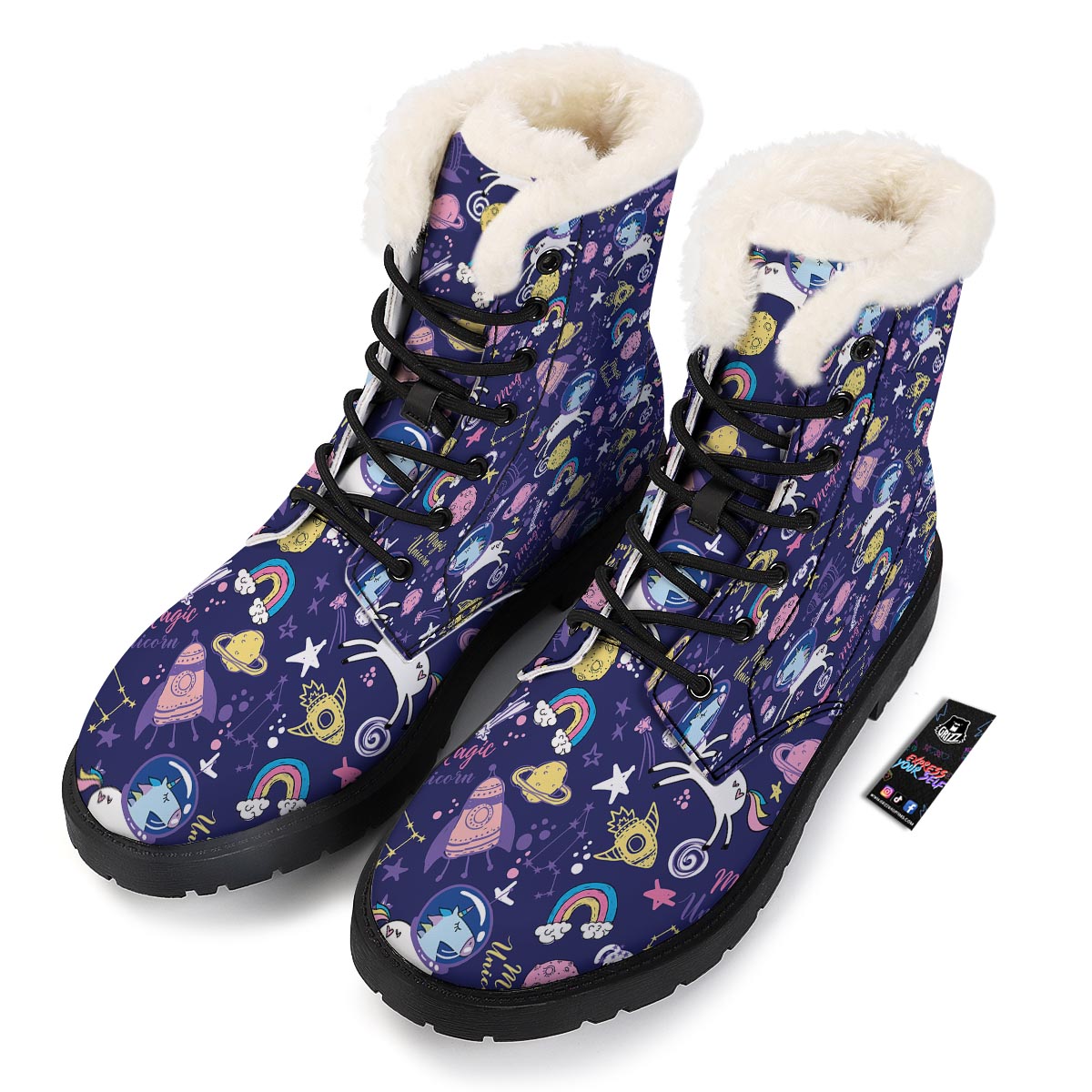 Unicorn Space Astronaut Print Pattern Winter Boots-grizzshop