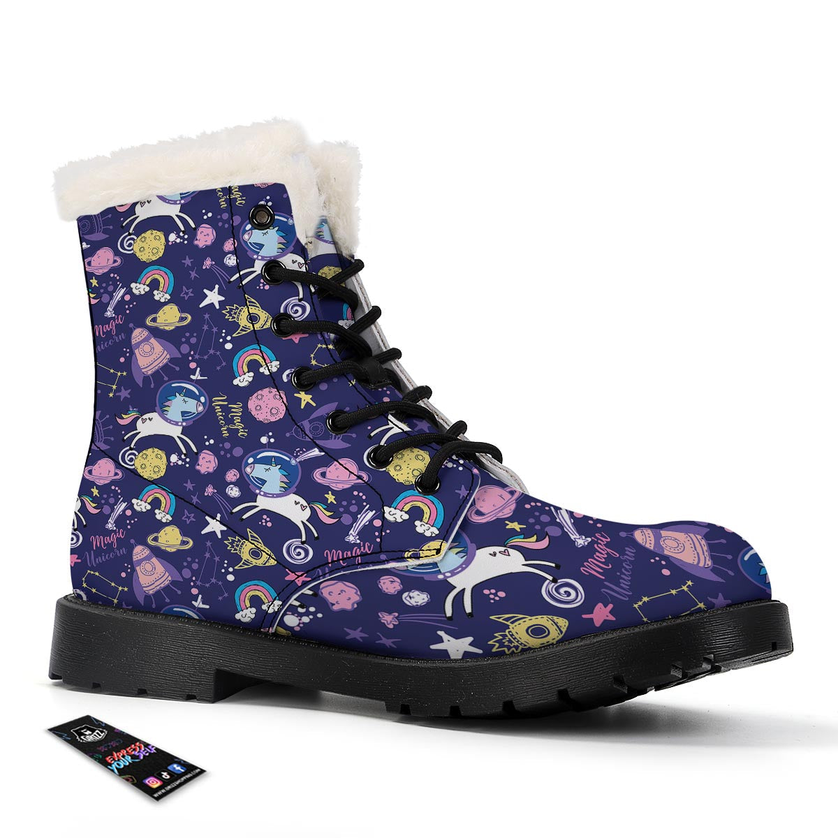 Unicorn Space Astronaut Print Pattern Winter Boots-grizzshop