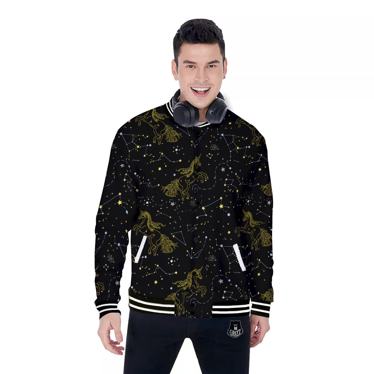 Unicorn Star Space Print Pattern Baseball Jacket-grizzshop