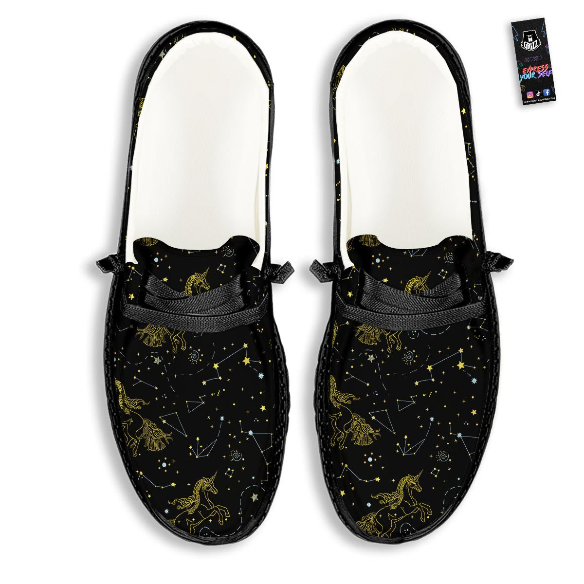 Unicorn Star Space Print Pattern Black Loafers-grizzshop