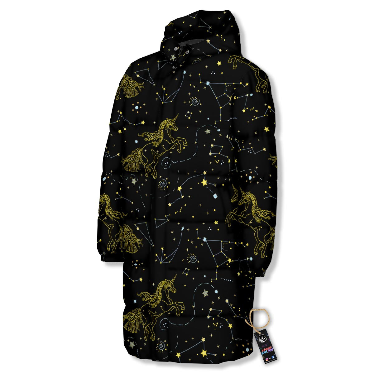 Unicorn Star Space Print Pattern Long Down Jacket-grizzshop