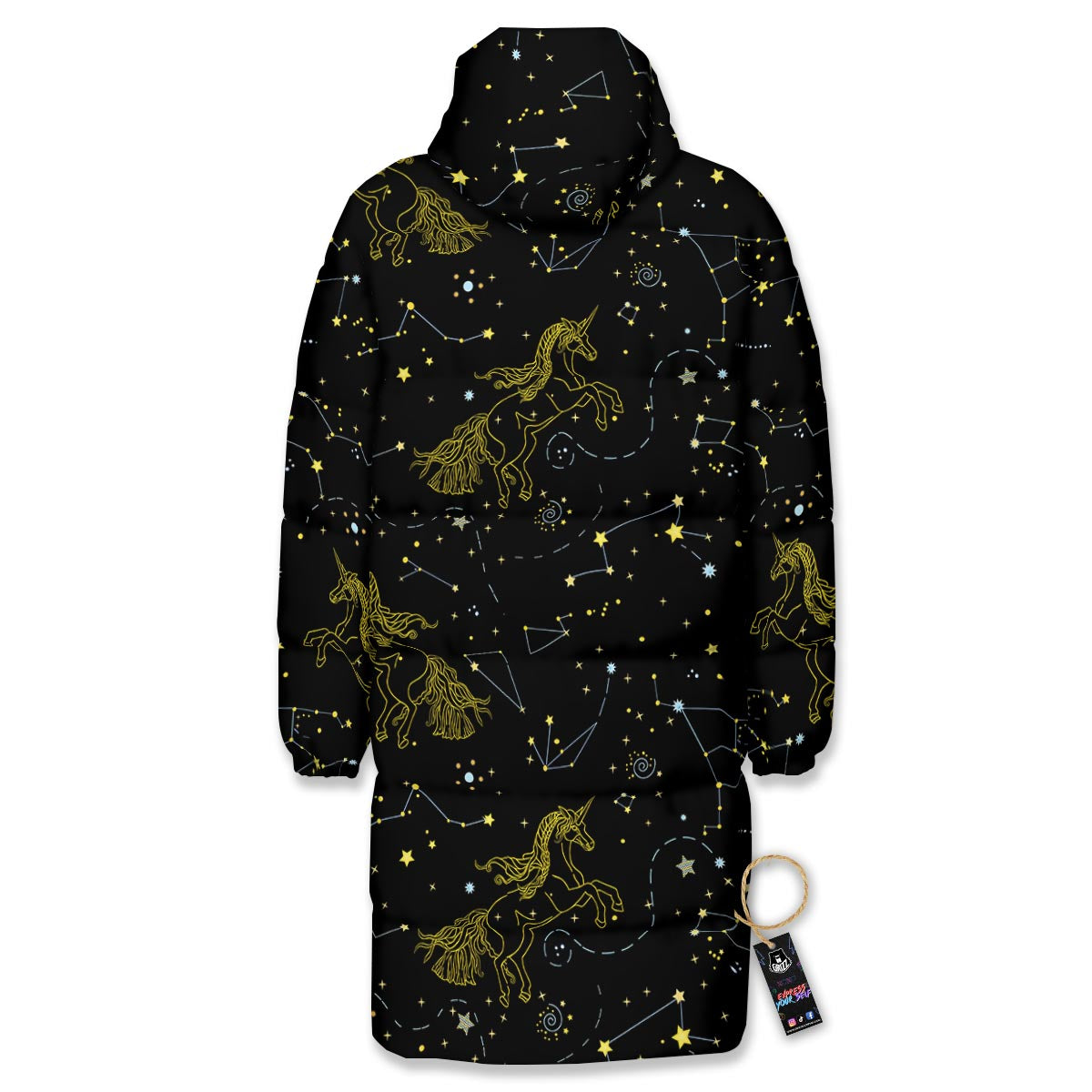 Unicorn Star Space Print Pattern Long Down Jacket-grizzshop