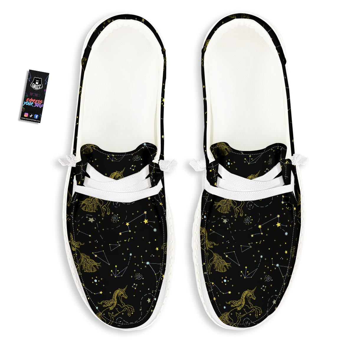 Unicorn Star Space Print Pattern White Loafers-grizzshop