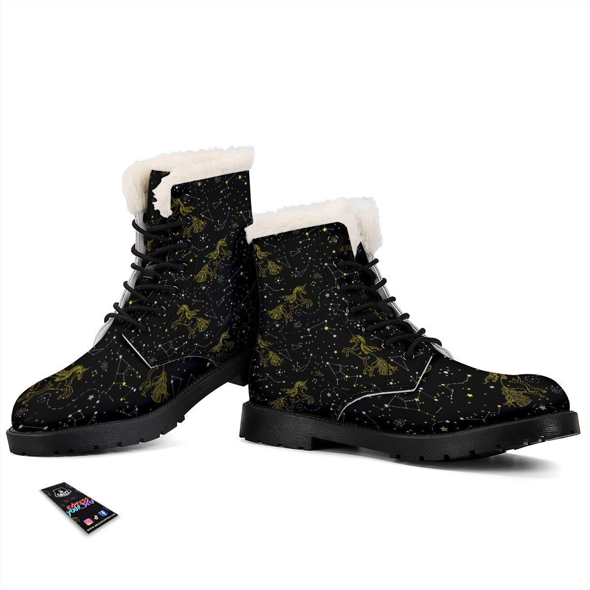 Unicorn Star Space Print Pattern Winter Boots-grizzshop