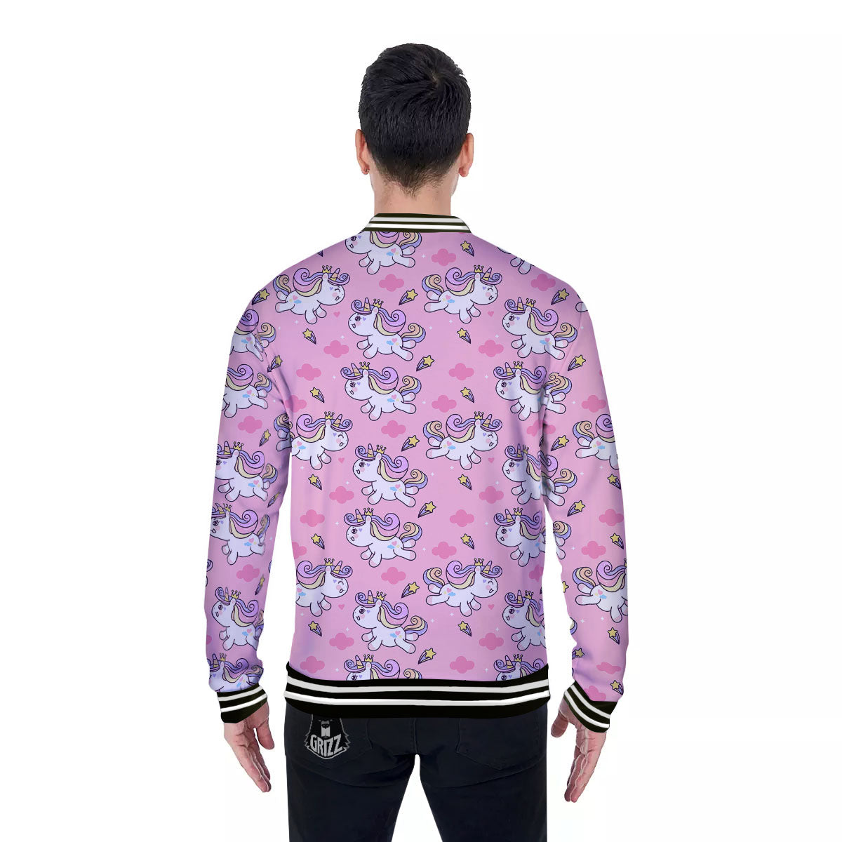 Unicorn White Girly Print Pattern Baseball Jacket-grizzshop
