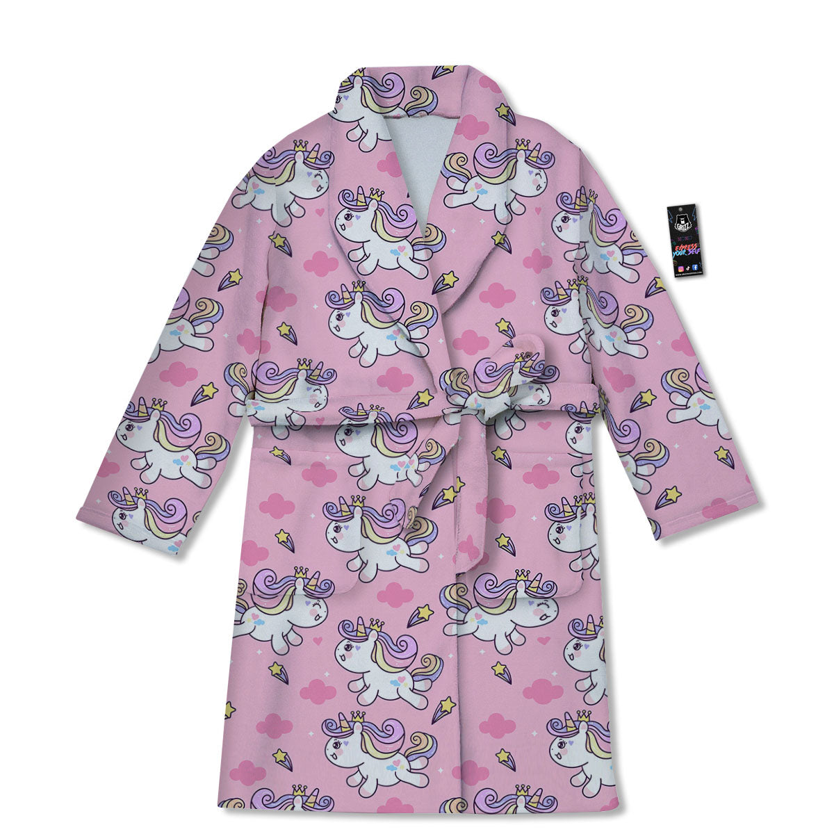 Unicorn White Girly Print Pattern Bathrobe-grizzshop