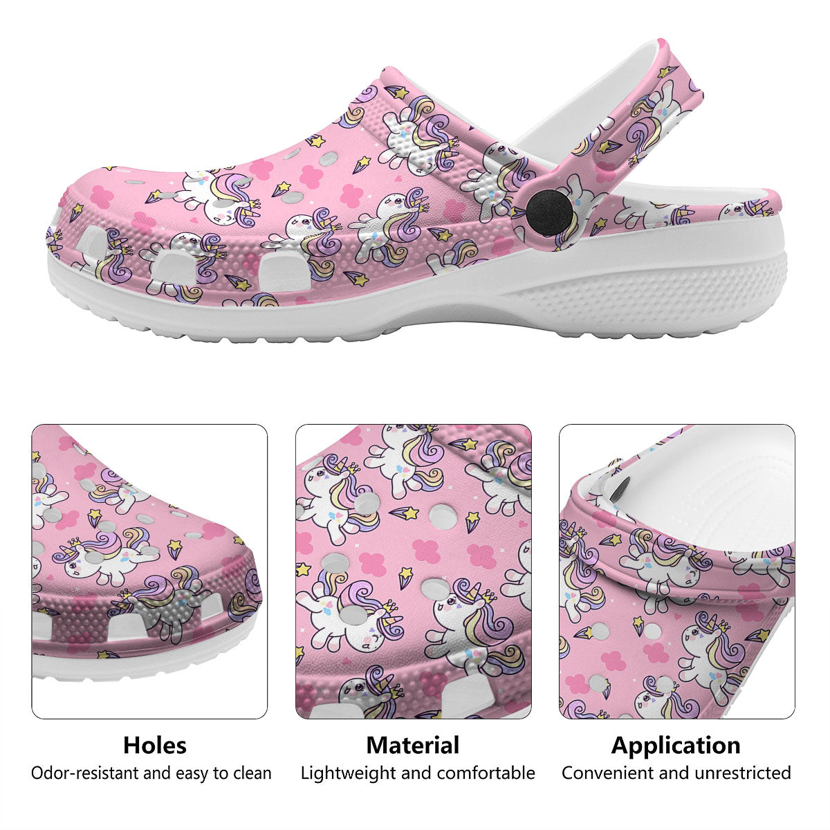 Unicorn White Girly Print Pattern Clog-grizzshop