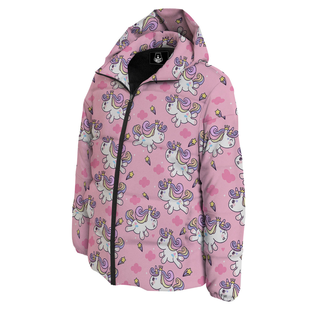 Unicorn White Girly Print Pattern Down Jacket-grizzshop