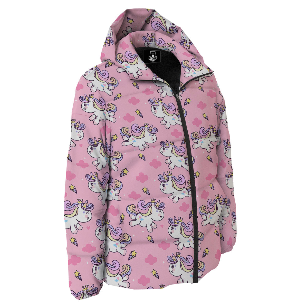 Unicorn White Girly Print Pattern Down Jacket-grizzshop
