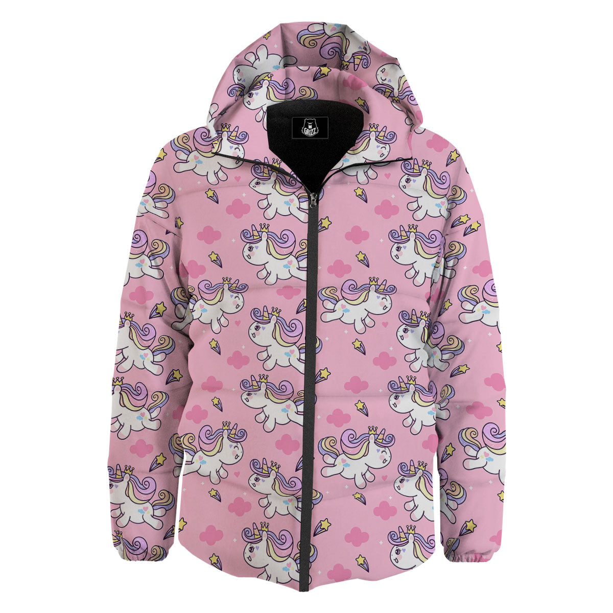 Unicorn White Girly Print Pattern Down Jacket-grizzshop