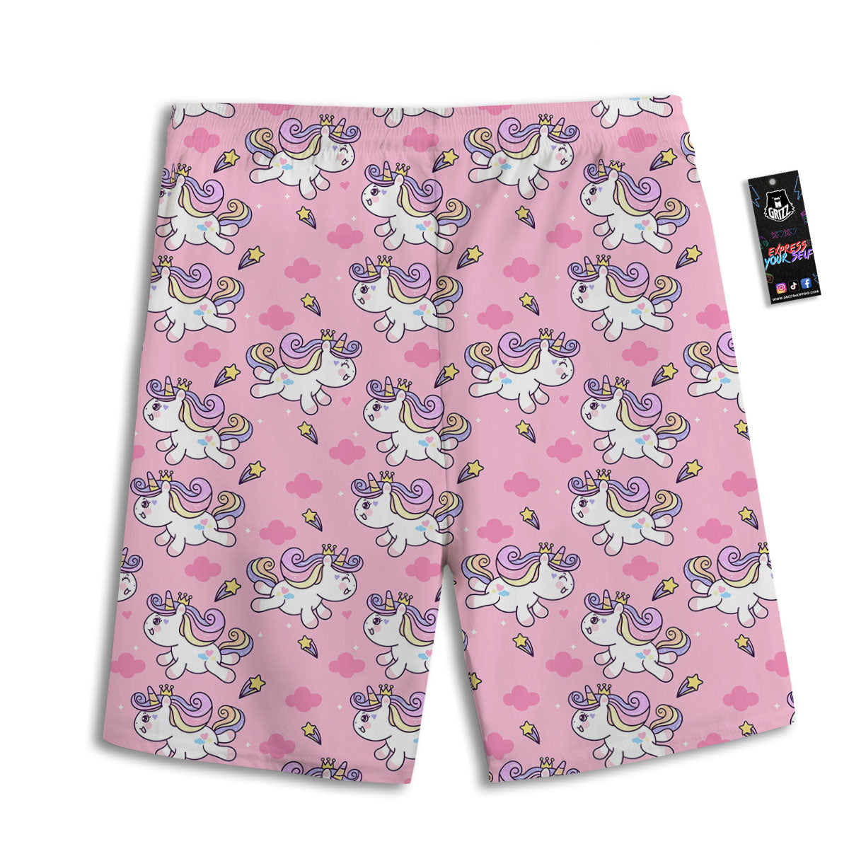Unicorn White Girly Print Pattern Men's Athletic Shorts