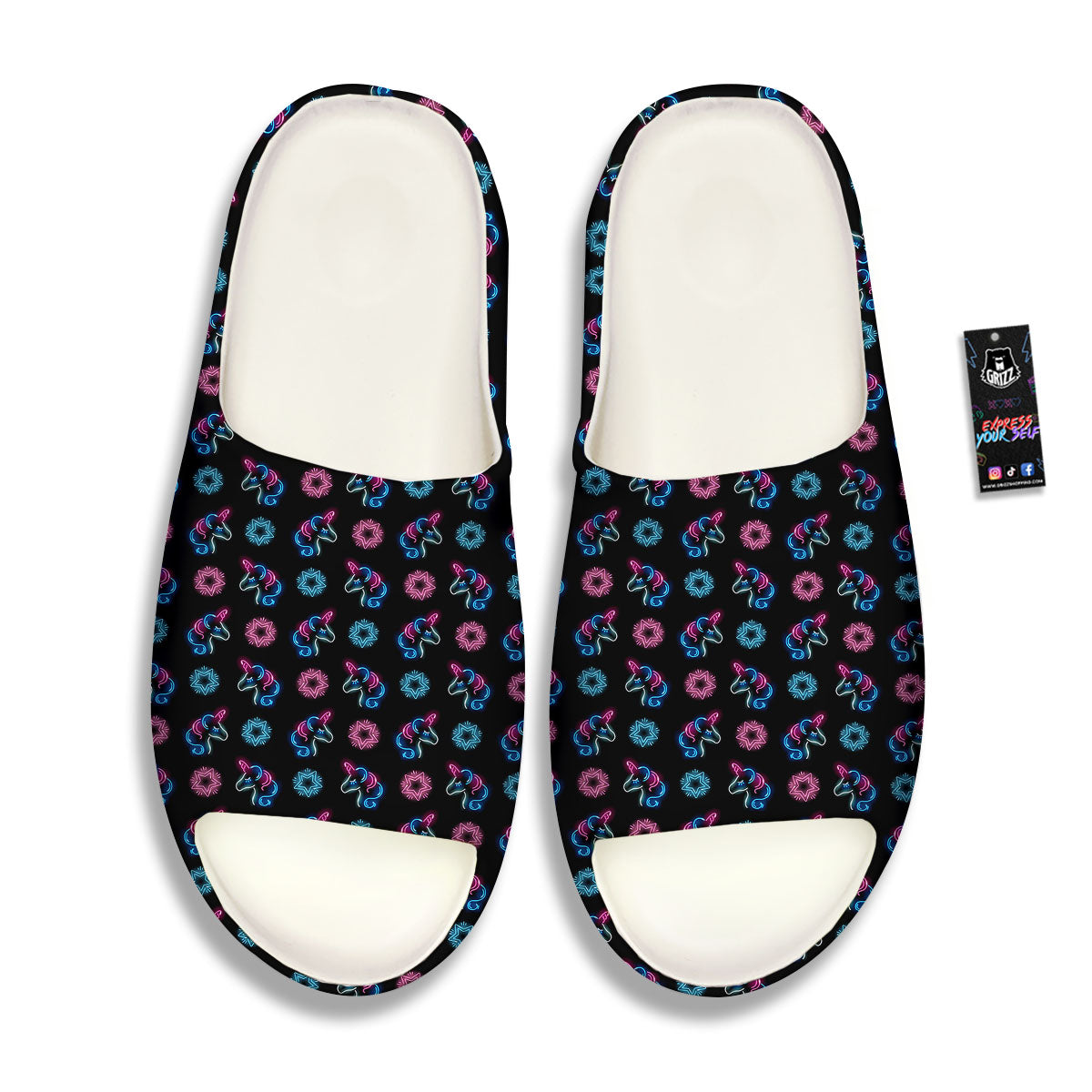 Unicorn Black Girly Print Pattern Sandals-grizzshop