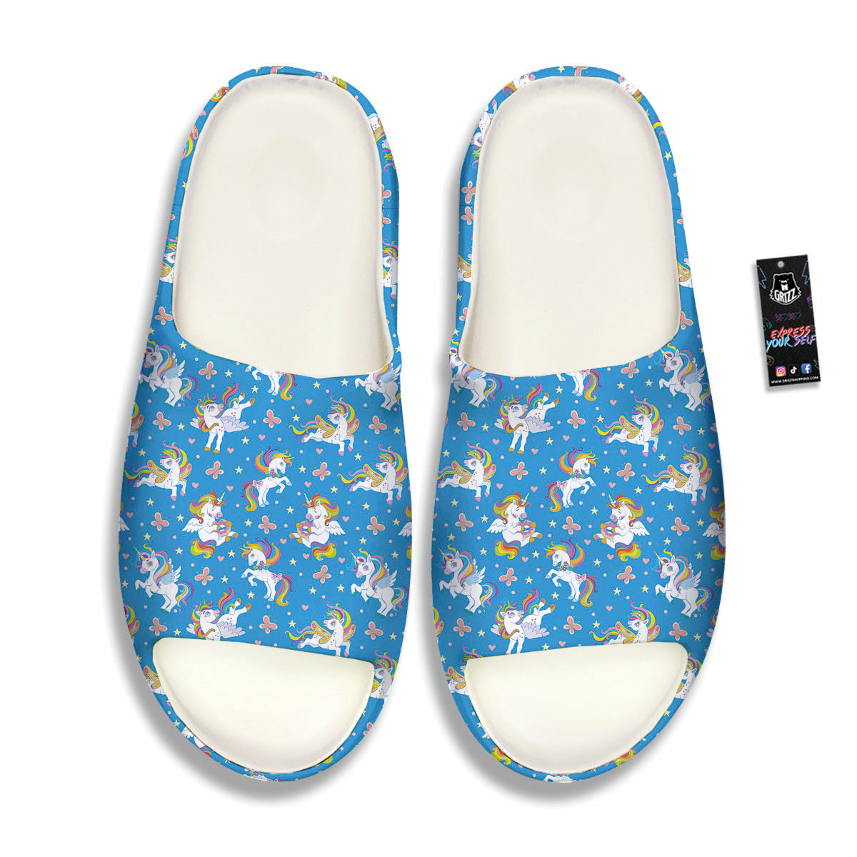 Unicorn Blue Rainbow Print Pattern Sandals-grizzshop