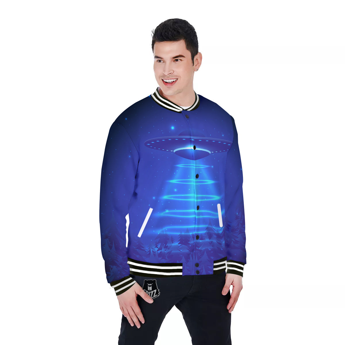 Unidentified Flying Object Blue Print Baseball Jacket-grizzshop