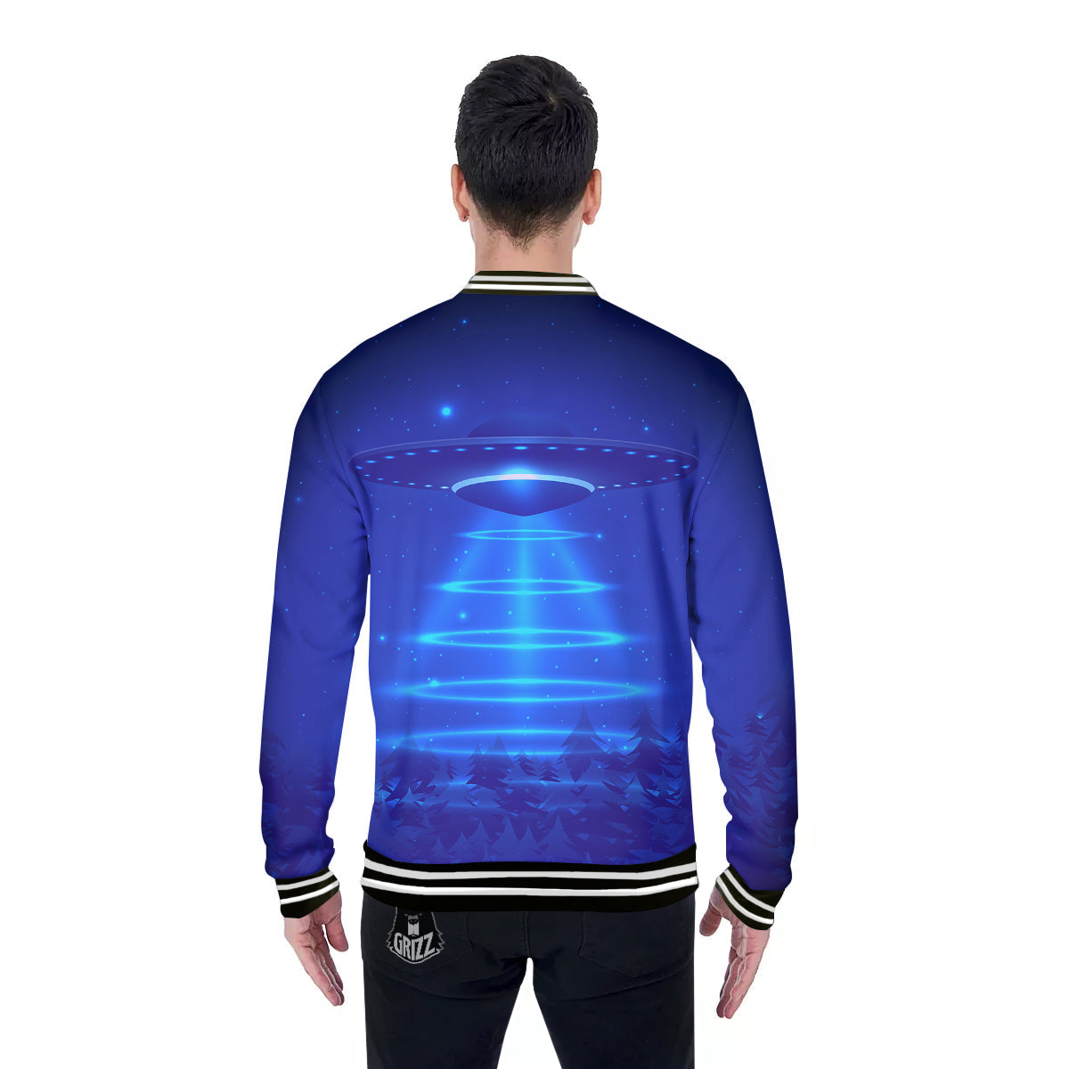 Unidentified Flying Object Blue Print Baseball Jacket-grizzshop