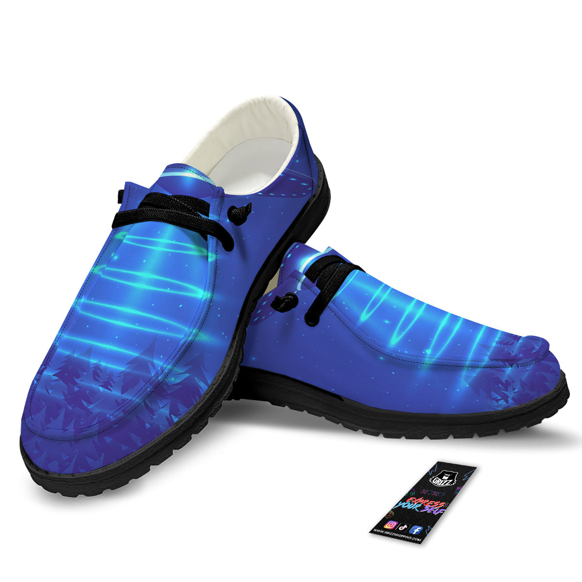 Unidentified Flying Object Blue Print Black Loafers-grizzshop