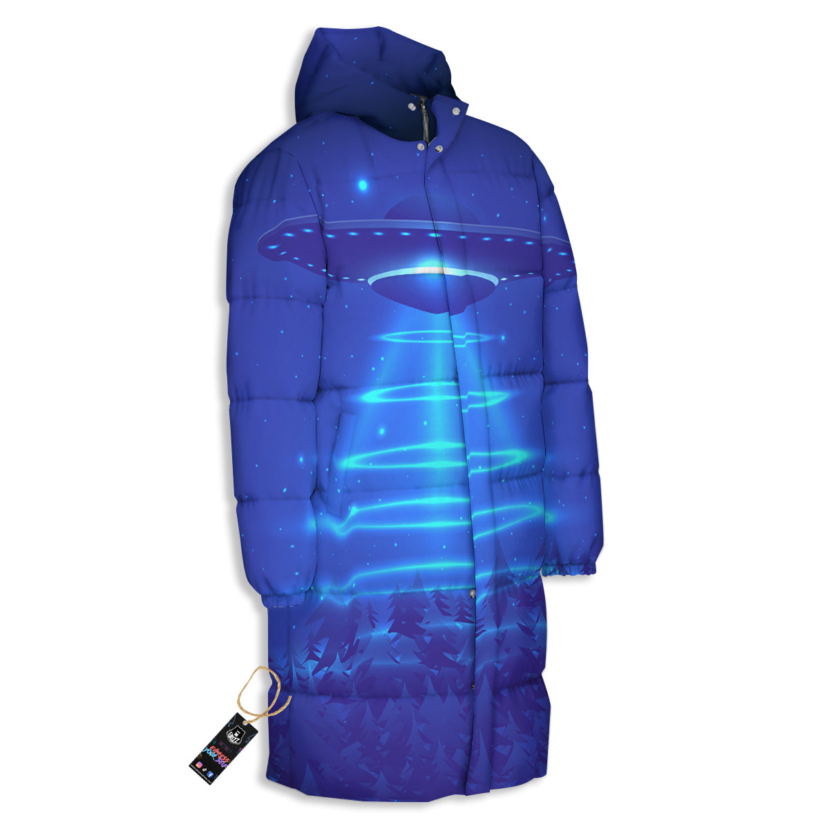 Unidentified Flying Object Blue Print Long Down Jacket-grizzshop