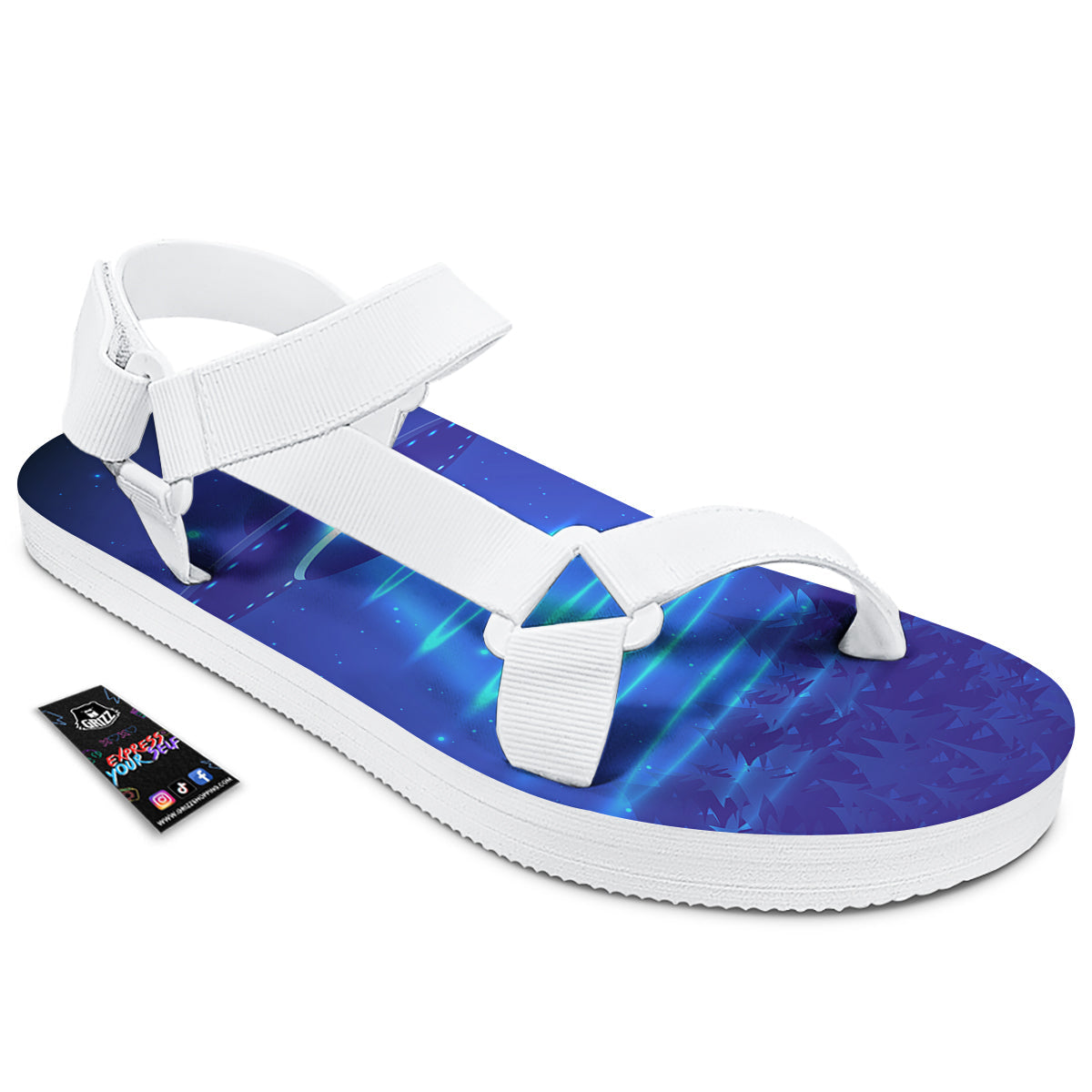 Unidentified Flying Object Blue Print White Open Toe Sandals-grizzshop