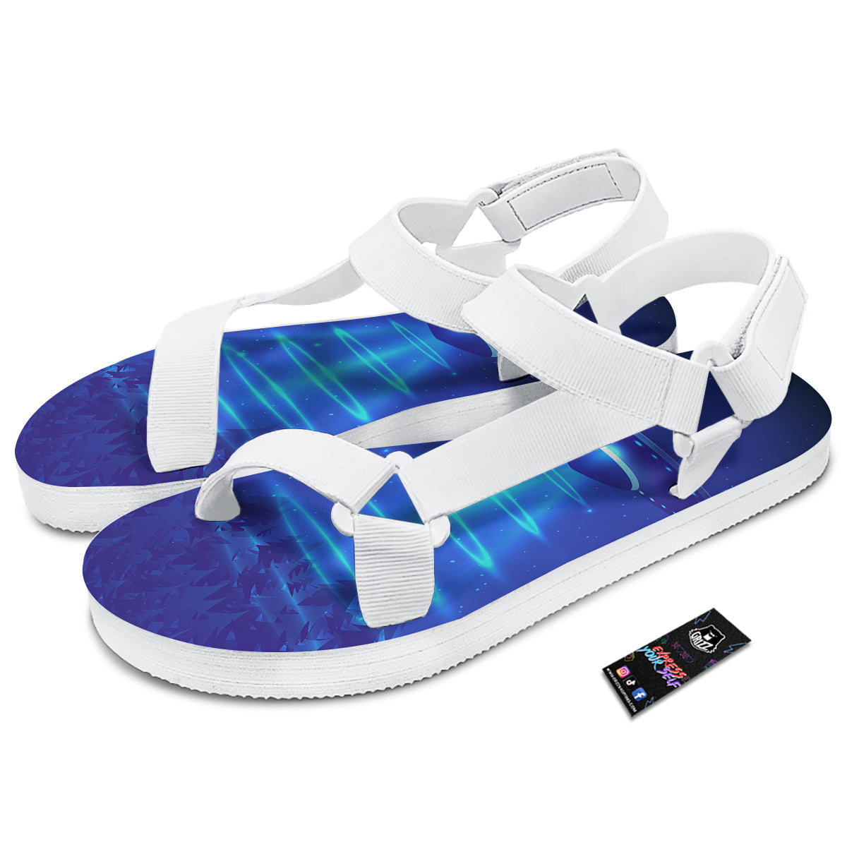 Unidentified Flying Object Blue Print White Open Toe Sandals-grizzshop