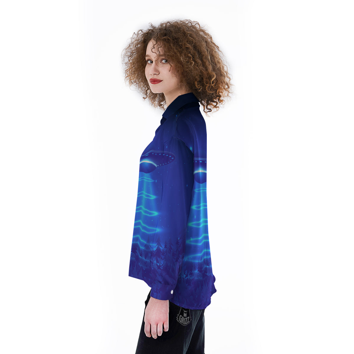 Unidentified Flying Object Blue Print Women's Long Sleeve Shirts-grizzshop