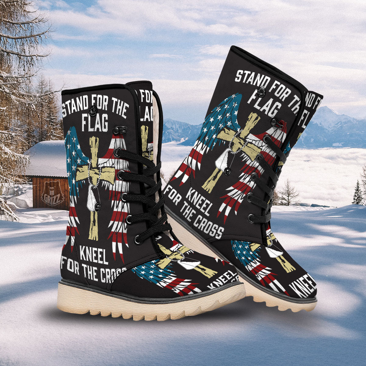 United We Stand American Flag Print Snow Boots-grizzshop