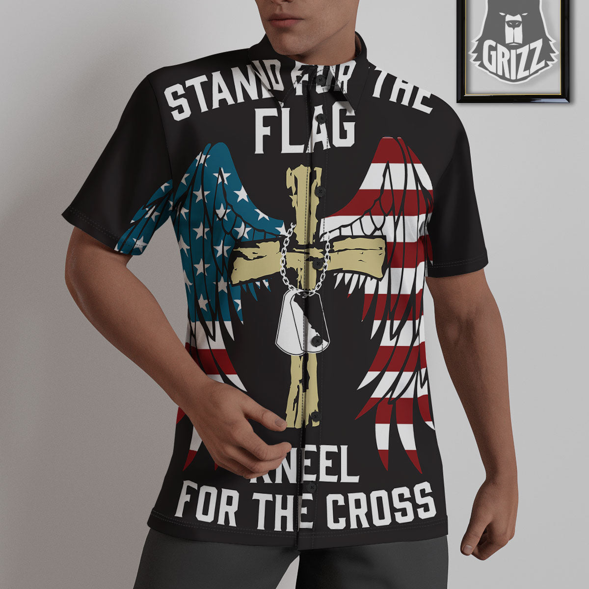 United We Stand American Flag Print Untucked Shirts-grizzshop