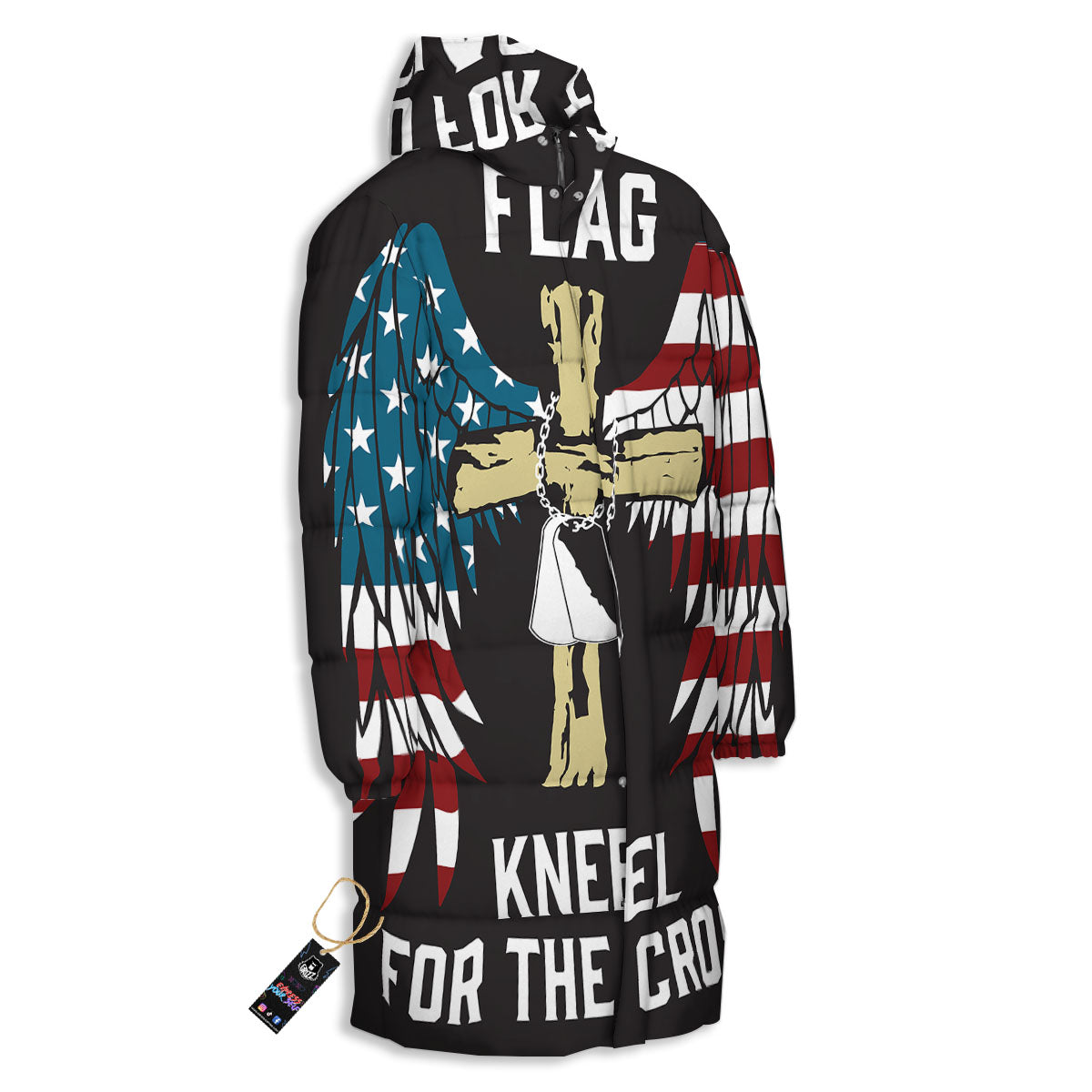 United We Stand American Flag Print Long Down Jacket
