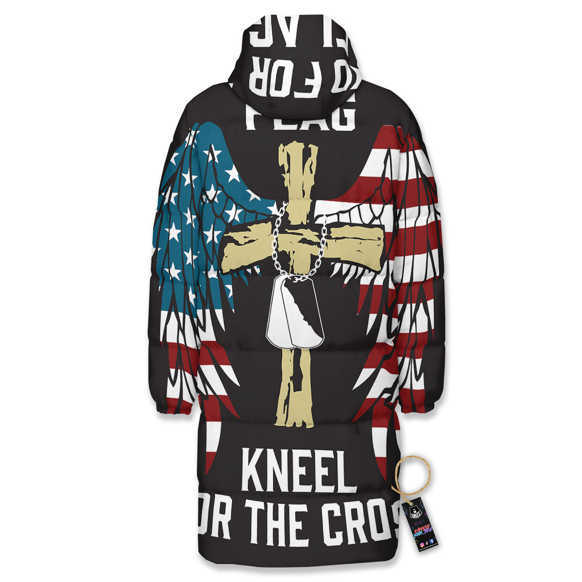 United We Stand American Flag Print Long Down Jacket