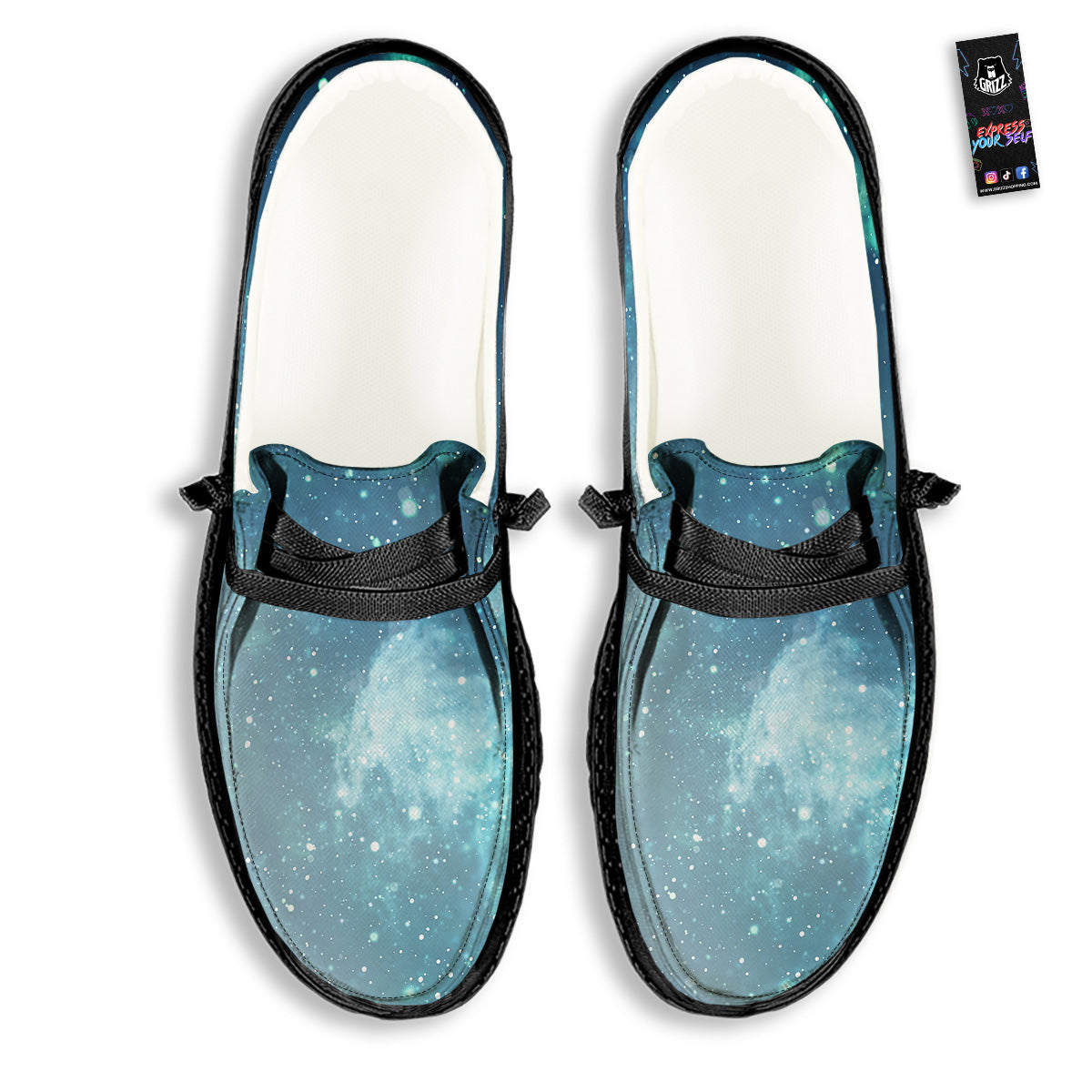 Universe Galaxy Space Blue Sky Print Black Loafers-grizzshop